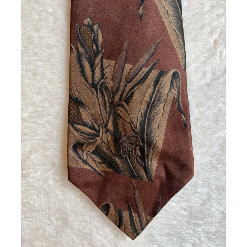 Vintage Countess Mara Men's Cornstalk Abstract Brown Tan Black Sistine Satin Tie
